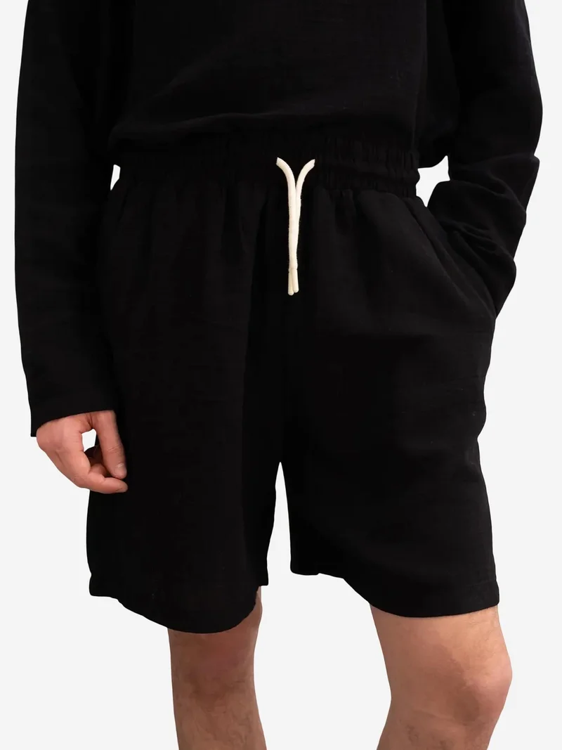 Giesto Black GIESTO Men's Relaxed Fit Textured Cotton Drawstring Shorts for Men | Best Price UAE